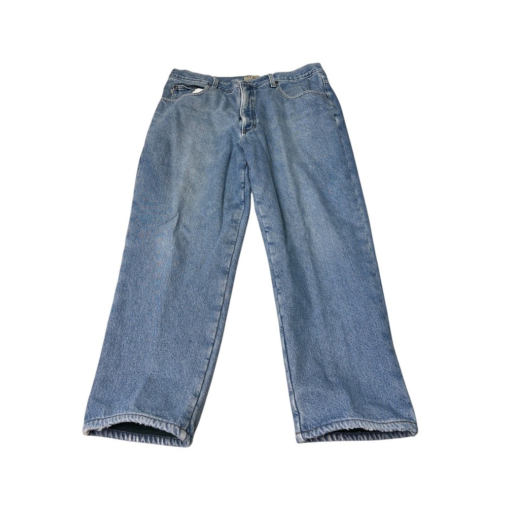 LL Bean Classic Fit Fleece Lined Jeans Mens 37x25 Blue Denim Hunter Green Lining